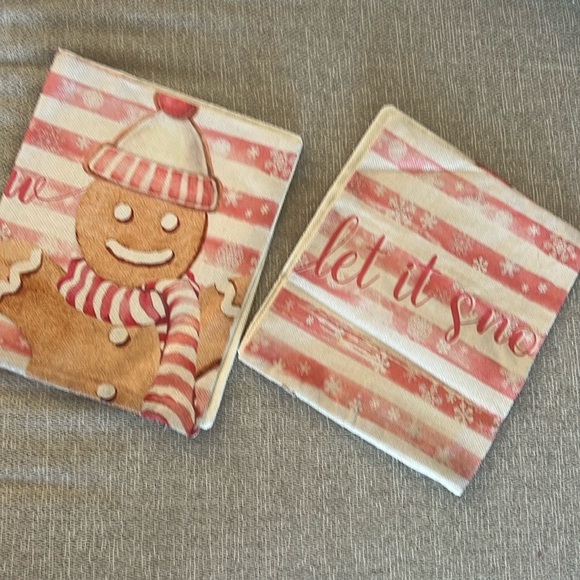 NIP Set of 2 Linen Throw Pillow Covers 12” x 20” Gingerbread / Let It Snow - Picture 3 of 4